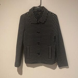 Talbots women’s blazer navy white striped LP business casual stretch preppy